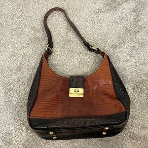 Brahmin Melbourne Maggie Cognac Brown Crocodile Hobo Leather Shoulder Bag
